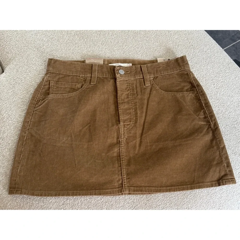Levi's Icon Skirt Corduroy Brown A Line Button Fly Mini Juniors Size 26